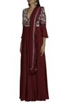 Neha Khullar_Maroon Anarkali Chiffondupatta Net Organza V Neck Chanderi With Dupatta _Online_at_Aza_Fashions