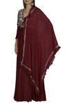 Buy_Neha Khullar_Maroon Anarkali Chiffondupatta Net Organza V Neck Chanderi With Dupatta _Online_at_Aza_Fashions