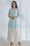 Buy_Mandira Wirk_Blue Cotton Dobby Round Embroidered Kurta _at_Aza_Fashions