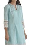 Mandira Wirk_Blue Cotton Dobby Round Embroidered Kurta _at_Aza_Fashions