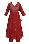 Buy_Label Earthen_Red Silk Chanderi Kurta Set For Kids_Online_at_Aza_Fashions