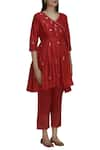 Label Earthen_Red Silk Chanderi Kurta Set For Kids_Online_at_Aza_Fashions