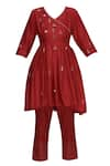 Buy_Label Earthen_Red Silk Chanderi Kurta Set For Kids_Online_at_Aza_Fashions