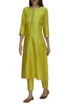 Buy_Label Earthen_Yellow Silk Chanderi Kurta Set For Kids_at_Aza_Fashions