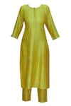 Buy_Label Earthen_Yellow Silk Chanderi Kurta Set For Kids_Online_at_Aza_Fashions