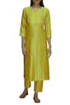 Buy_Label Earthen_Yellow Silk Chanderi Kurta For Kids_at_Aza_Fashions