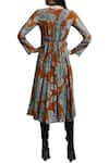 Shop_Label Ritu Kumar_Orange Viscose V Neck Printed Midi Dress _at_Aza_Fashions