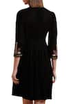 Shop_Label Ritu Kumar_Black Micro Velvet V Neck Embroidered Dress _at_Aza_Fashions