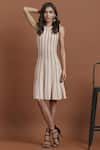 Buy_Label Ritu Kumar_Pink Viscose Round Striped Flared Dress  _Online_at_Aza_Fashions