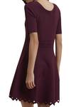 Shop_Label Ritu Kumar_Wine Viscose Round Neck Flared Dress  _at_Aza_Fashions