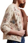 Label Ritu Kumar_Beige Cotton Voile Round Neck Embroidered Jacket  _Online_at_Aza_Fashions