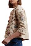 Shop_Label Ritu Kumar_Beige Cotton Voile Round Neck Embroidered Jacket  _Online_at_Aza_Fashions