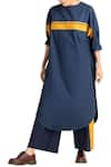 Buy_THREE_Blue Cotton Poplin Round Neck Straight Kurta Set _at_Aza_Fashions