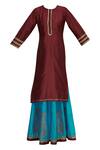 Buy_Samyukta Singhania_Maroon Chanderi, Cotton Gota Patti Round Neck Kurta Lehenga Set_Online_at_Aza_Fashions
