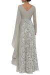 Shop_Ekru_Grey Georgette V Neck Floral Print Gown _at_Aza_Fashions