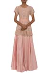 Buy_Ekru_Peach Round Chanderi Lehenga Set_at_Aza_Fashions