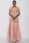 Ekru_Peach Round Chanderi Lehenga Set_Online_at_Aza_Fashions