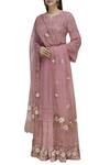 Buy_Poonam Dubey_Pink Organza, Chikankari Round Kurta Lehenga Set_at_Aza_Fashions
