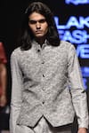 Kunal Rawal_Grey Poplin Embroidered Nehru Jacket Set_Online_at_Aza_Fashions