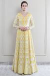 Falguni Shane Peacock_Yellow Georgette Embroidered Anarkali With Dupatta_Online_at_Aza_Fashions