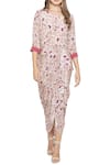 Soup by Sougat Paul_Pink Crepe Printed Floral Round Neck Dress With Asymmetrical Jacket _Online_at_Aza_Fashions