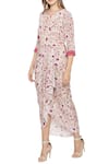 Buy_Soup by Sougat Paul_Pink Crepe Printed Floral Round Neck Dress With Asymmetrical Jacket _Online_at_Aza_Fashions