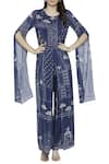Buy_Soup By Sougat Paul_Blue Crepe Geometric Motifs Round Neck Printed Jumpsuit _Online_at_Aza_Fashions