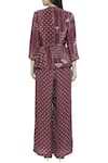 Shop_Soup By Sougat Paul_Purple Crepe Geometric Motifs V Neck Printed Jumpsuit _at_Aza_Fashions
