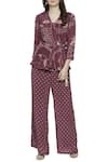 Soup By Sougat Paul_Purple Crepe Geometric Motifs V Neck Printed Jumpsuit _Online_at_Aza_Fashions