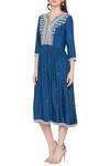 Soup by Sougat Paul_Blue Malaysian Silk Embroidered Midi Dress_Online_at_Aza_Fashions