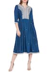 Buy_Soup by Sougat Paul_Blue Malaysian Silk Embroidered Midi Dress_Online_at_Aza_Fashions