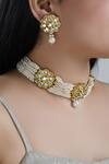 Shop_Zevar By Geeta_Gold Plated Kundan Bead Choker Set_at_Aza_Fashions