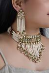 Shop_Zevar By Geeta_Gold Plated Kundan Bead Choker Set_at_Aza_Fashions