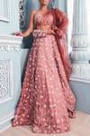Buy_Mahima Mahajan_Coral Raw Silk Sweetheart Neck Embroidered Lehenga Set For Women_at_Aza_Fashions