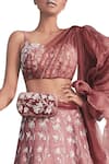 Buy_Mahima Mahajan_Coral Raw Silk Sweetheart Neck Embroidered Lehenga Set For Women_Online_at_Aza_Fashions
