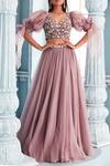 Buy_Mahima Mahajan_Purple Velvet Sweetheart Neck Embroidered Blouse Lehenga Set _at_Aza_Fashions