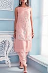 Buy_Mahima Mahajan_Pink Georgette Round Embroidered Kurta Dhoti Pant Set _at_Aza_Fashions