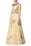 RI.Ritu Kumar_Beige Nylon Net Round Printed Gown _Online_at_Aza_Fashions