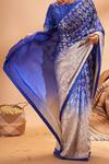 Buy_Masaba_Blue Printed Silk Saree With Unstitched Blouse Fabric_at_Aza_Fashions