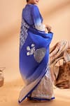 Shop_Masaba_Blue Printed Silk Saree With Unstitched Blouse Fabric_at_Aza_Fashions