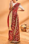 Buy_Masaba_Maroon Printed Chanderi Saree With Unstitched Blouse Fabric_at_Aza_Fashions