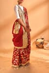 Shop_Masaba_Maroon Printed Chanderi Saree With Unstitched Blouse Fabric_at_Aza_Fashions