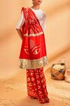 Shop_Masaba_Red Natural Crepe Patraka Print Saree With Unstitched Blouse Fabric_at_Aza_Fashions