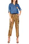 Buy_MxS_Gold Sequined Weave Embroidered Pants_at_Aza_Fashions