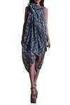 Buy_Abhishek Sharma_Blue Georgette Batik Print Dress_Online_at_Aza_Fashions