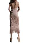 Shop_Abhishek Sharma_Pink Yarn Sweetheart Neck Fringe Midi Dress  _at_Aza_Fashions