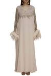 Buy_Not So Serious By Pallavi Mohan_Beige Embroidered Kaftan Dress_Online_at_Aza_Fashions