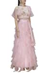 Buy_Divya Kanakia_Pink Net 3d Floral Round Embellished Lehenga Set _Online_at_Aza_Fashions