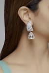 Shop_Moh-Maya by Disha Khatri_Silver Plated Stone Jhumkas_at_Aza_Fashions