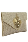 Buy_Moh-Maya by Disha Khatri_Gold Embellished Envelope Clutch_at_Aza_Fashions